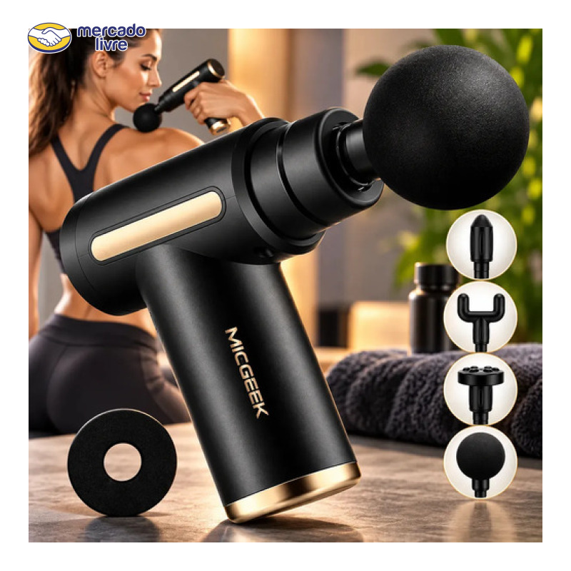 Massageador Pistola Elétrica Profissional Muscular Portátil Aparelho Fisioterapia Corporal, 6 Velocidades 4 Cabeças De Massagem - Micgeek