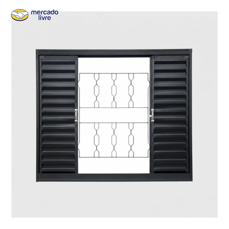 Janela Veneziana Aço Corrente 100x100cm 4 Folhas Sem Vidro Preto