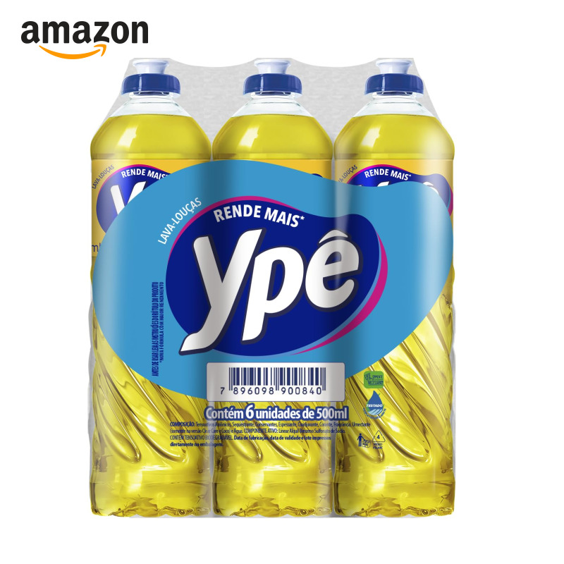 Detergente Neutro Ypê, 500ml, Pack com 6 Unidades