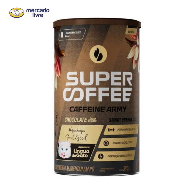 Cafeína Caffeine Army SuperCoffee - Lingua de Gato em pó sabor Chocolate ao leite x 380mL