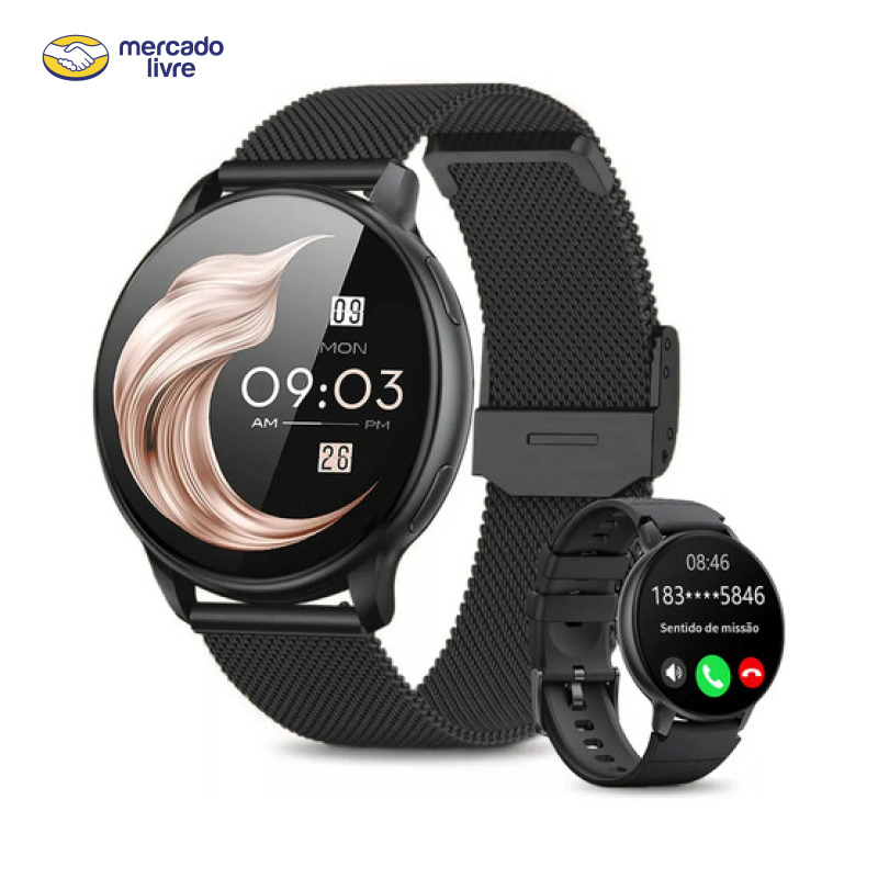 Smartband FoxBox BW0608 Preta de Aço Inoxidável c/ Chamadas e Oxímetro para Android e iOS