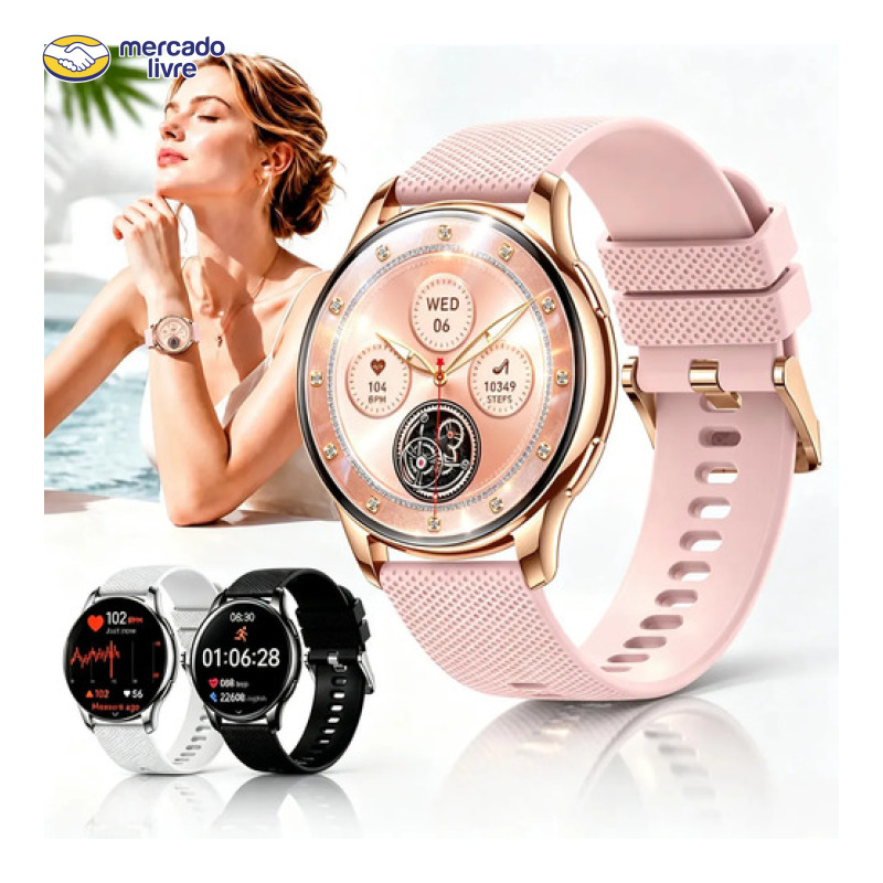 Smartwatch Feminino ESOYIP S11 Dourado com Tela de 1.32" e Monitor de Saúde