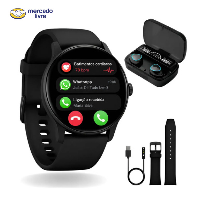 Smart Watch A Prova D'água Mede Pressão Arterial Frequencia Preto