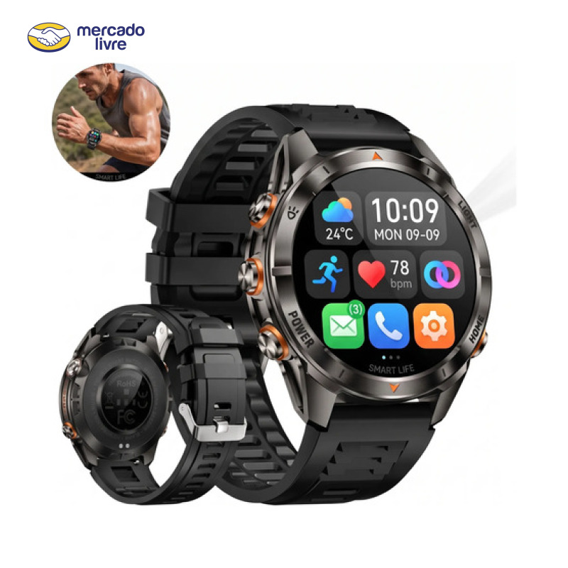 Relógio Inteligente  Cardíaco Chamadas Bluetooth Esportivos Preto Mesh