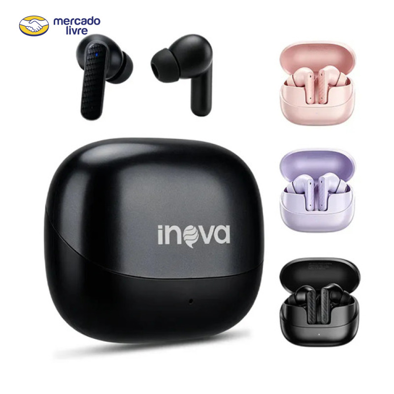 Fone de Ouvido Inova Bluetooth TWS FON-13013A, Semi In-Ear com IPX5 e Microfone, Preto