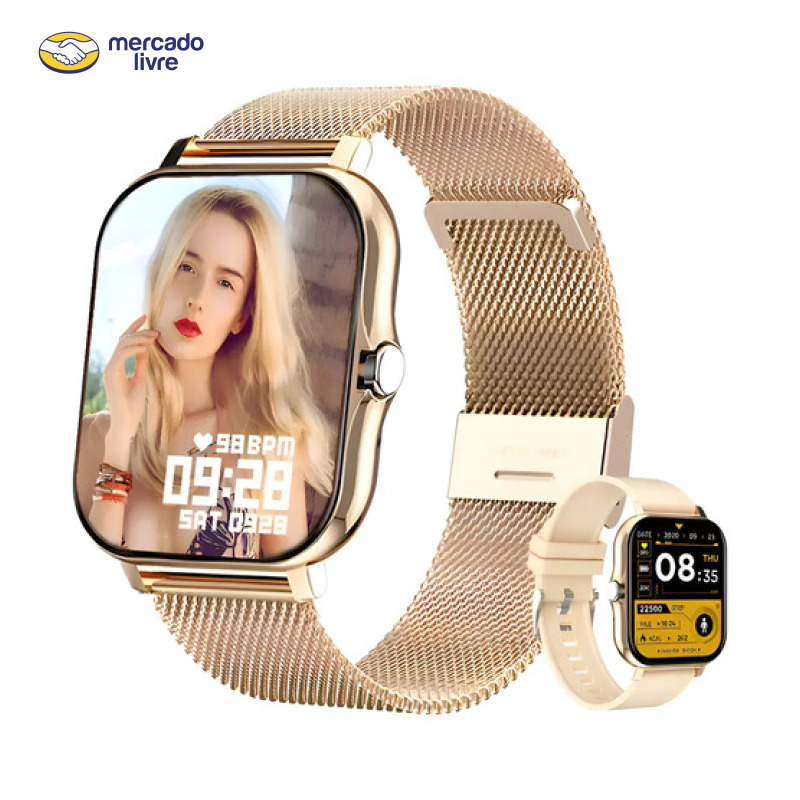 Smartwatch Bluetooth Homen Mulhere Relógio Inteligente Ouro Dourado