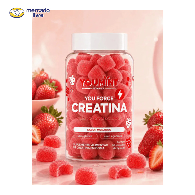 CREATINA GUMMY YOUMINT – SABOR MORANGO – ZERO AÇÚCARES – 60 GOMAS