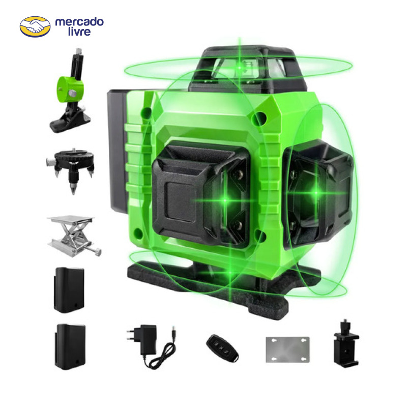 Nível Laser Verde 16 Linhas War Shark 360° Autonivelante + 2 Baterias