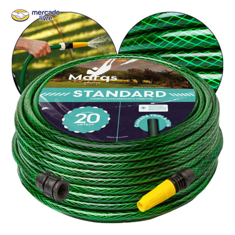 Mangueira Jardim 20m Metros Com Esguicho Trançada Reforçada Flexível 7/16 Anti Dobra Irrigação Quintal Poço Lavagem Durável Marqs Home
