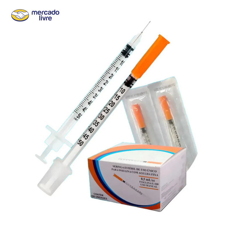 Seringa Insulina Sr 0.5ml 6 X 0.25mm Agulha Fixa 100 Unidade Capacidade 0.5 Ml