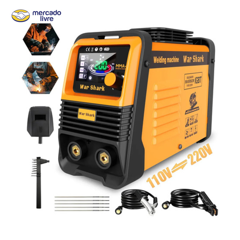 Máquina De Solda Inversora Portatil War Shark Bivolt 110v/220v Mma Tig Amarelo