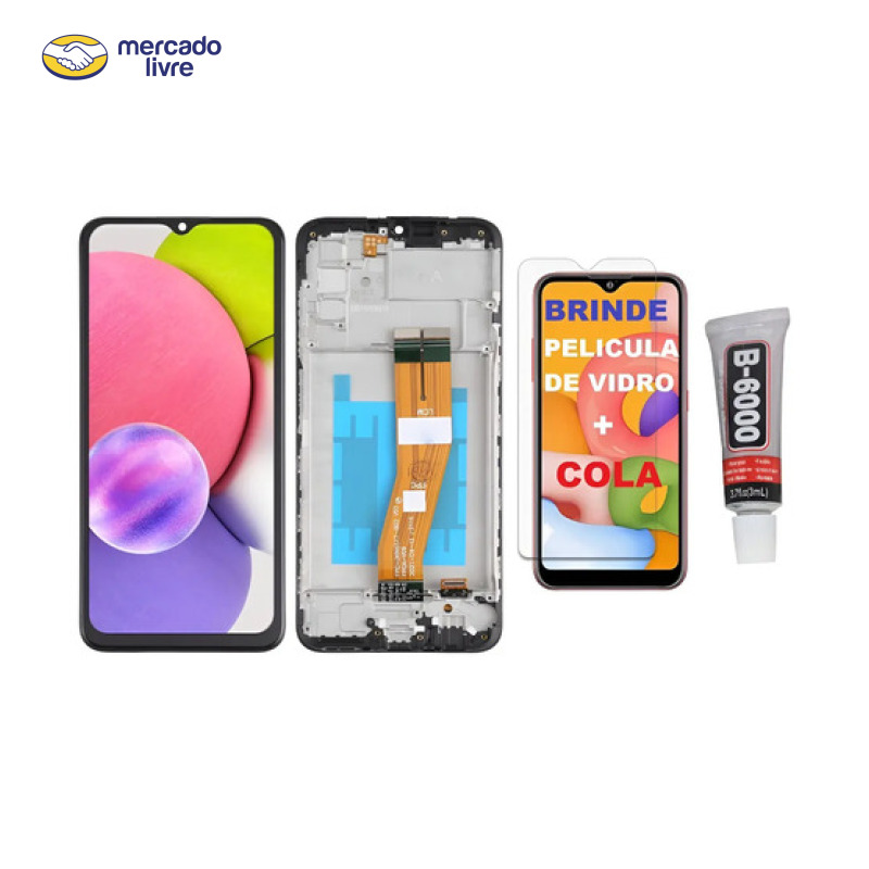 Tela Frontal Display Touch Compatível A03s A037 Aro Premium