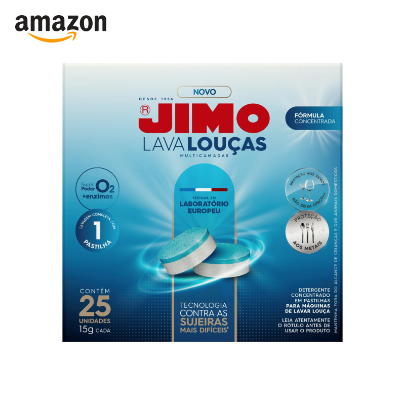 Detergente para Lava-Louças em Pastilhas JIMO, 25 Pastilhas | Multicamadas, Concentrado, Desengordurante, Mais Brilho e Prote