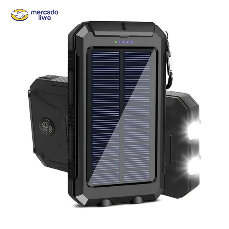 Carregador Portátil Power Bank Solar Portátil 10000mah Preto Preto