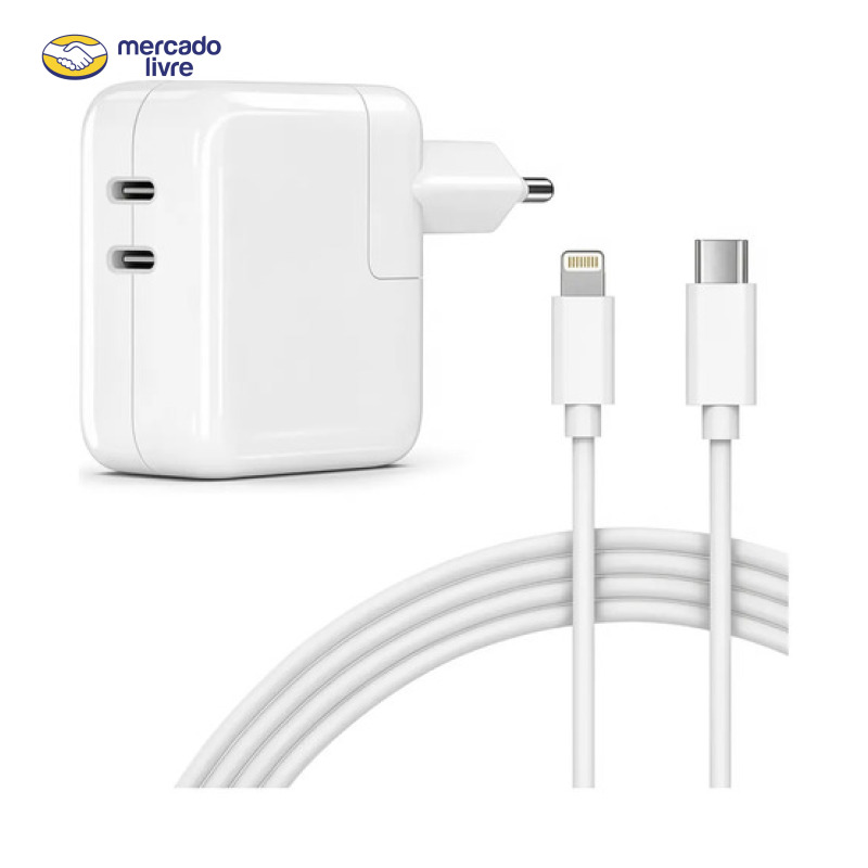 Carregador Turbo 50w Para iPhone 8 Plus X Xr 11 12 13 14 Pro Branco