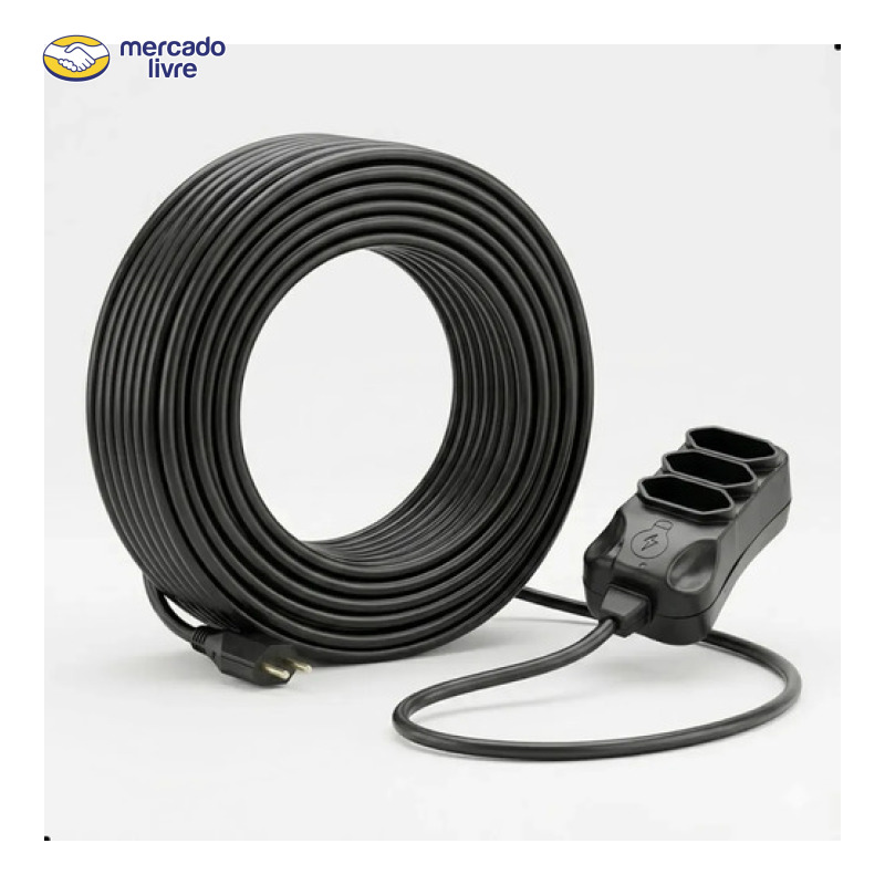 Extensão Elétrica 30 Metros Reforçada 3 Tomadas Cabo Resistente 10a 20a Bivolt Uso Profissional Residencial Obra Alta Durabilidade