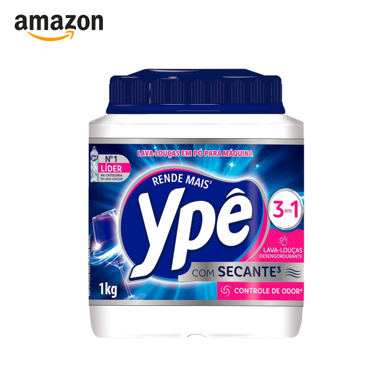 Ypê Detergente em Pó para Máquina 1Kg | Fórmula 3 em 1 com ação desengordurante, secante e sontrole de odor
