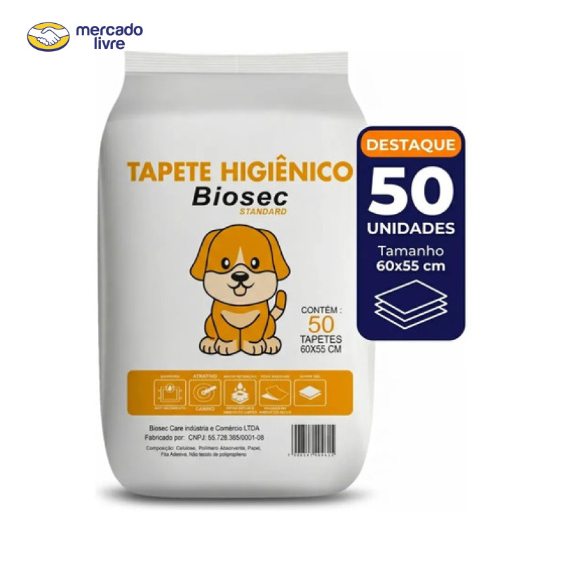 Tapete Higiênico para Cachorro 50 Unidades 60x55cm com Gel Absorvente Fralda Manta Pet Cão Com Fitas Adesivas Anti Odor Atrativo Canino