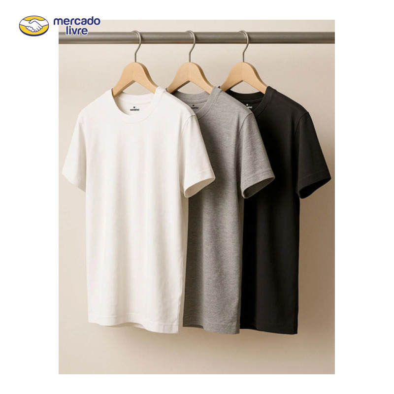 Kit 3 Camisetas Algodão Dia Dia Sandrini Básica Conforto