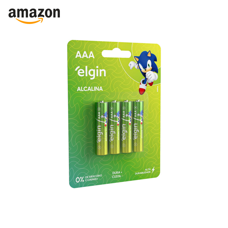 Pilha Alcalina, Elgin, Palito AAA, Blister com 4