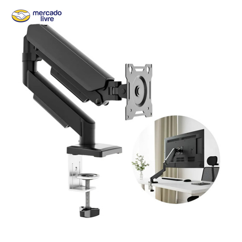 Suporte Para Monitores Articulado De Mesa Pistão A Gás 13-32 Preto Com Pintura Eletrostástica