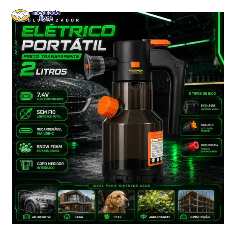 Pulverizador Elétrico Snow Foam Profissional p/ Limpeza Automotiva e Casa