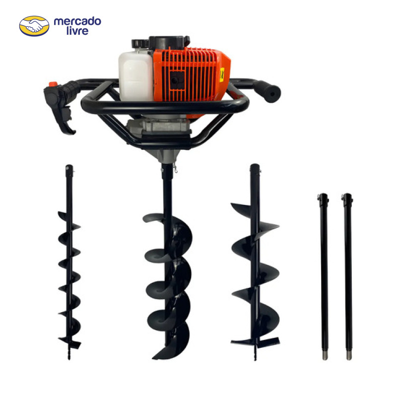 Perfurador Solo Trado Gasolina com 3 Brocas Extensão 1,20m Carbon Fak Laranja