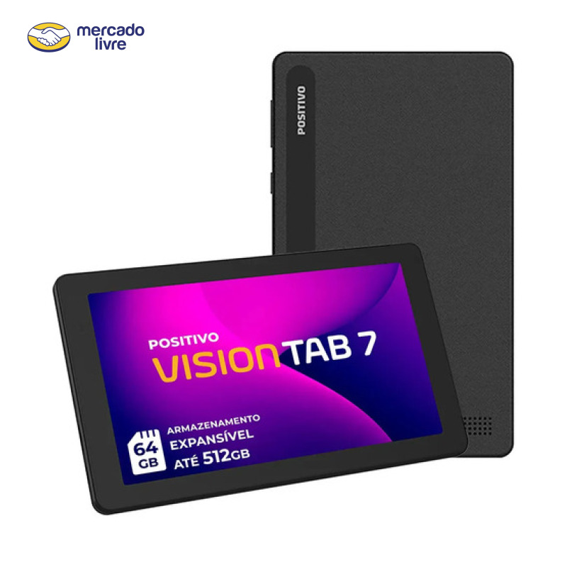Tablet Positivo Vision TAB 7 - Processador Octa-Core 3GB RAM 64GB Armazenamento Tela 7” IPS Bateria 3100mAh, Android 14 Go, Wi-fi - Preto