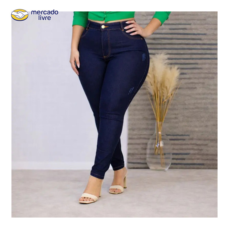 Calça Jeans Plus Size Cintura Alta Elastano Lycra Modeladora