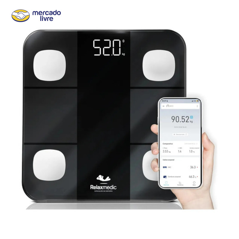 Balança Digital Corporal Bioimpedância Aplicativo Bluetooth Relaxmedic