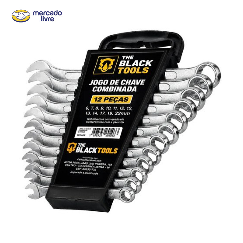 Jogo De Chave Boca E Estrela Combinada 12 Pçs Aço 6-22 Mm Cromada Profissional Tkch12 The Black Tools