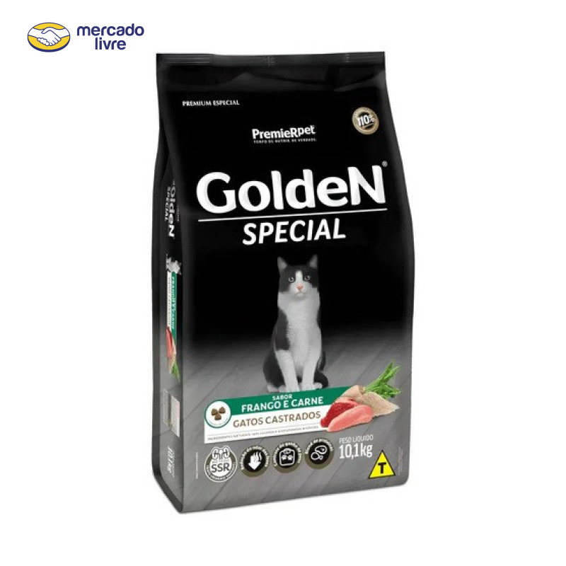 Ração Golden Premium Especial Castrado Carne Frango Gato Adulto 10,1kg