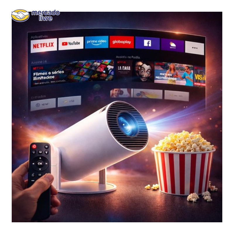 Mini Projeto Hy300 Smart Portátil Full Hd 4k Android 11 Wi-fi Bluetooth Mini Projetor Home Theater Cinema Em Casa TV Imagem Nítida Som Potente Compatível Com Diversos Dispositivos Branco VLX