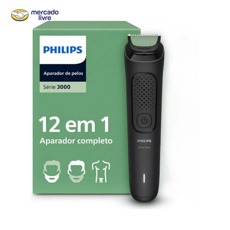 Philips Aparador e Barbeador Elétrico All-in-One Série 3000 12 em 1 12 acessórios para o visual completo | Lâminas com pontas arredondadas | 60 min sem fio | MG3921/15 MG3921/15
