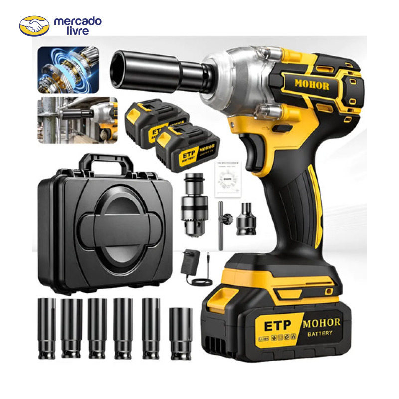 Chave De Impacto Mohor 800nm Brushless 48v 2bat Kit Completo Amarelo 127/220v 50 Hz/60 Hz