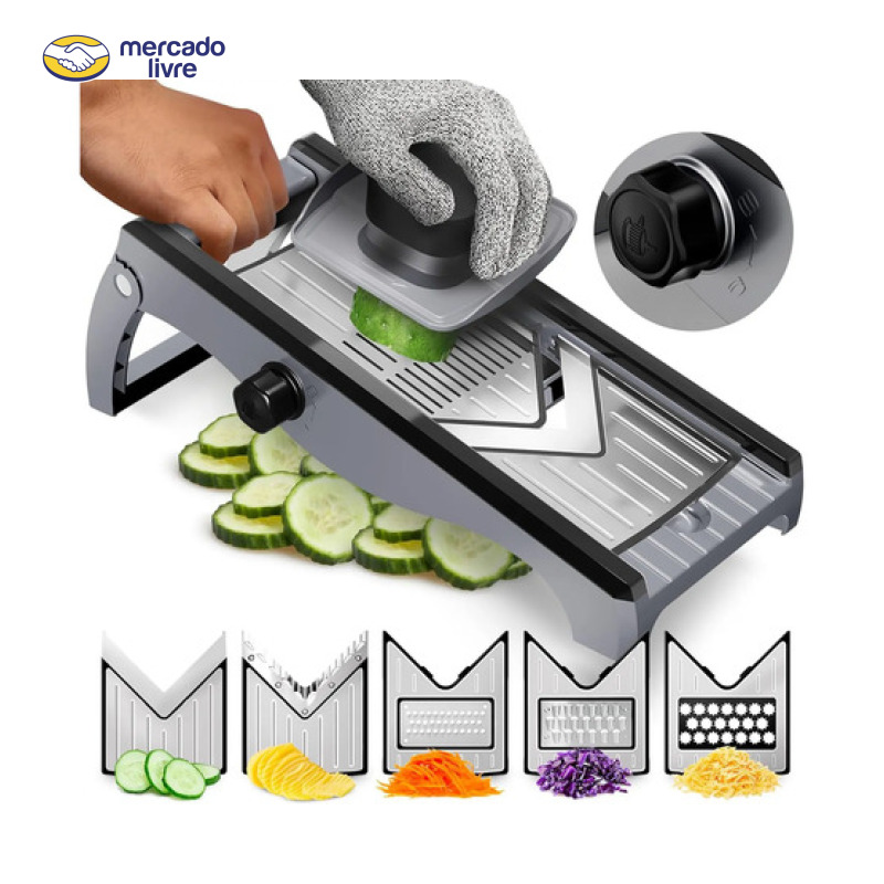 Mandolin Cortador Ralador Fatiador Legumes Inox Profissional Cinza