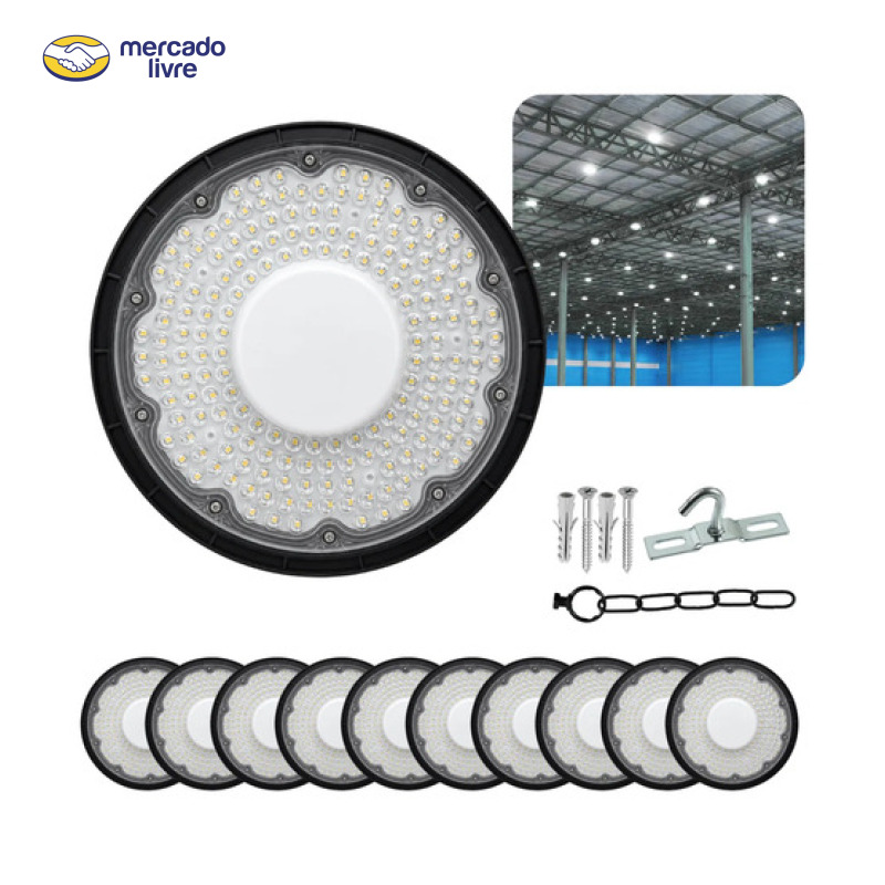 Kit 10 Luminária Ufo Led  High Bay 400w  Bivolt  Luz Frio 127/220v Preto