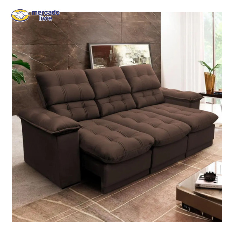 Sofá Retrátil Reclinável Atenas 2,30m Suede Velut Marrom