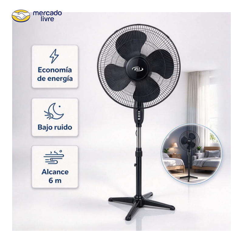 Ventilador De Coluna Turbo Silencioso Baixo Consumo 110v 43 Cm 50hz Preto 127v Plástico 3