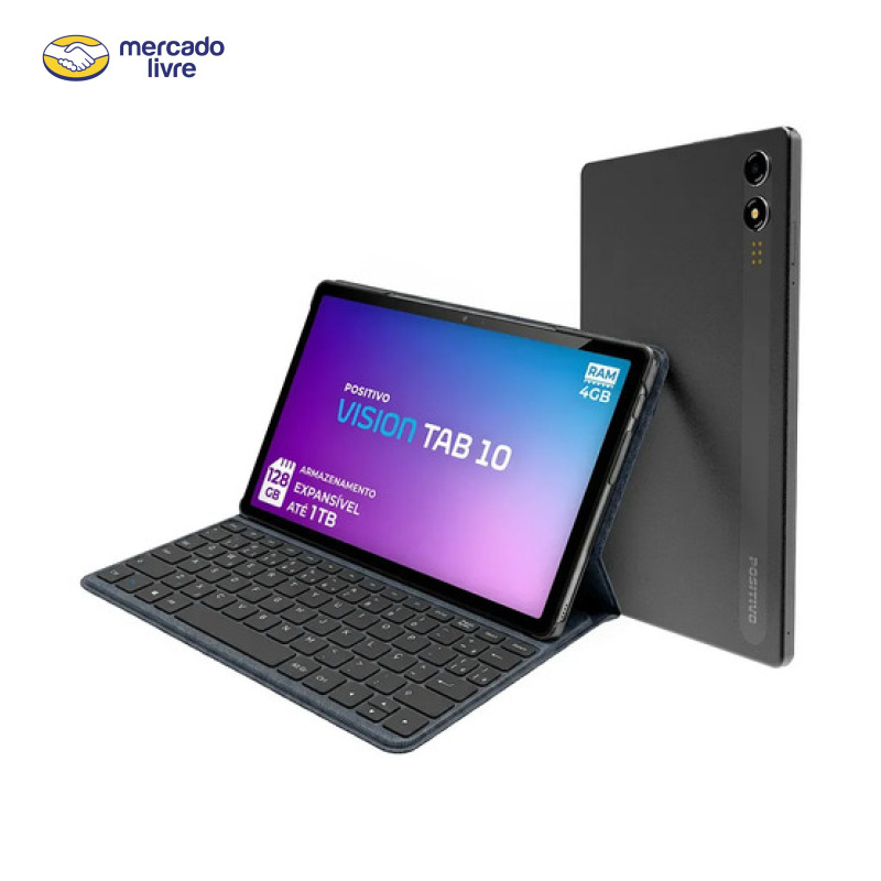 Positivo Vision TAB10 T3010 4GB RAM 128GB SSD com Capa Teclado Octa-Core 5 13MP Bateria 6000mAh Tela 10.1“ HD Wifi AC e 4G Full Lamination -​ Preto