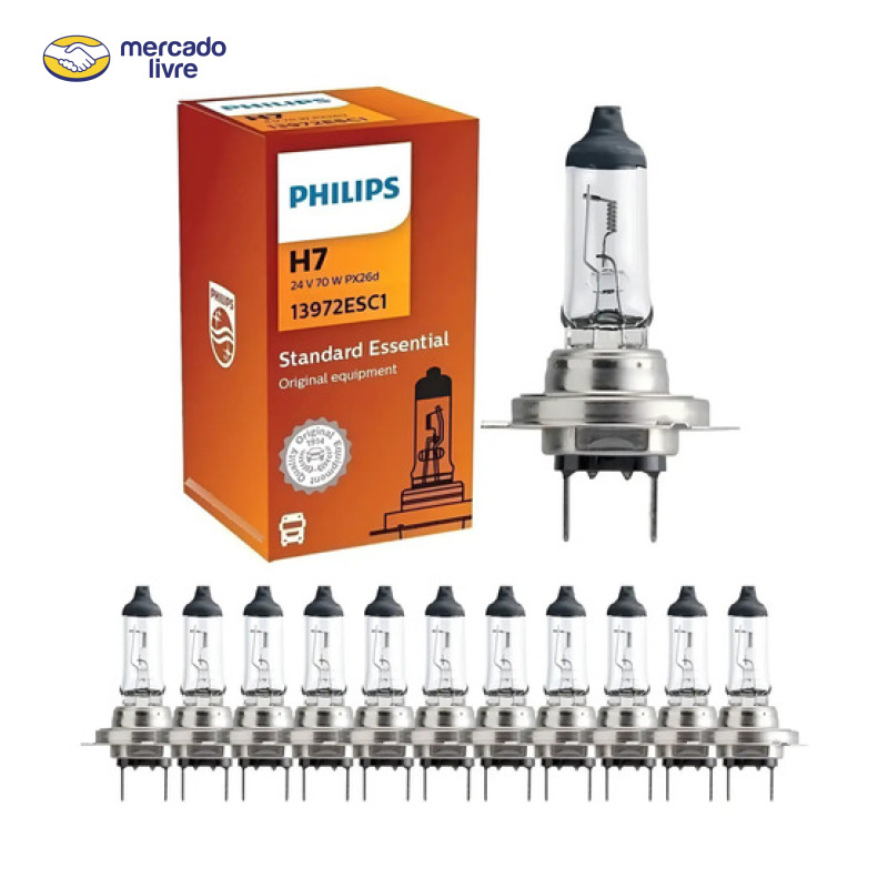 Kit 10 Lâmpada Farol H7 24v 70w Phillips Caminhão Ônibus