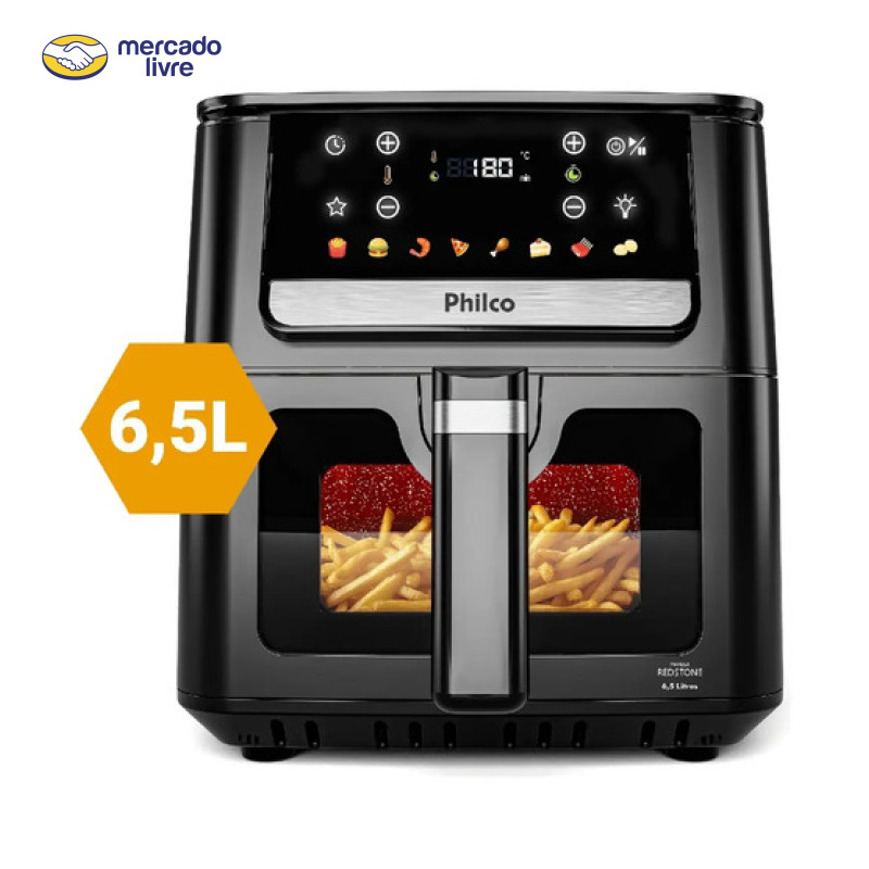 Air Fryer Philco 6,5L Visor Glass e Redstone 1700W PAF65A