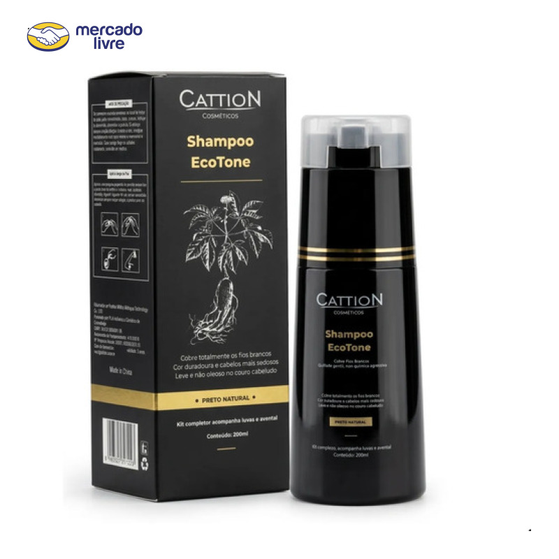 Shampoo Tonalizante Cattion 2 Em 1 Preto 200ml Premium
