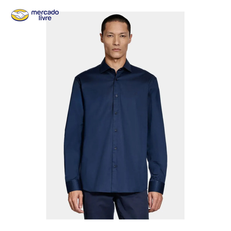 Camisa Aramis Slim Tricoline Algodão Manga Longa Marinho