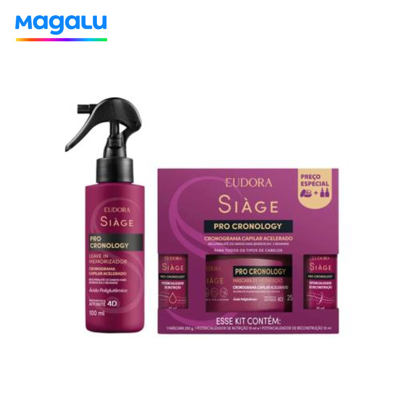 Combo Máscara Pro Cronology Potencializadores Siage Eudora Leavein finalizador Nutrição Reconstrução