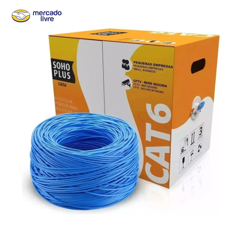 Cabo de Rede Furukawa Soho Plus CAT6 305 Metros Anti-Chamas CMX 4 Pares 8 Fios 100% Cobre - Azul