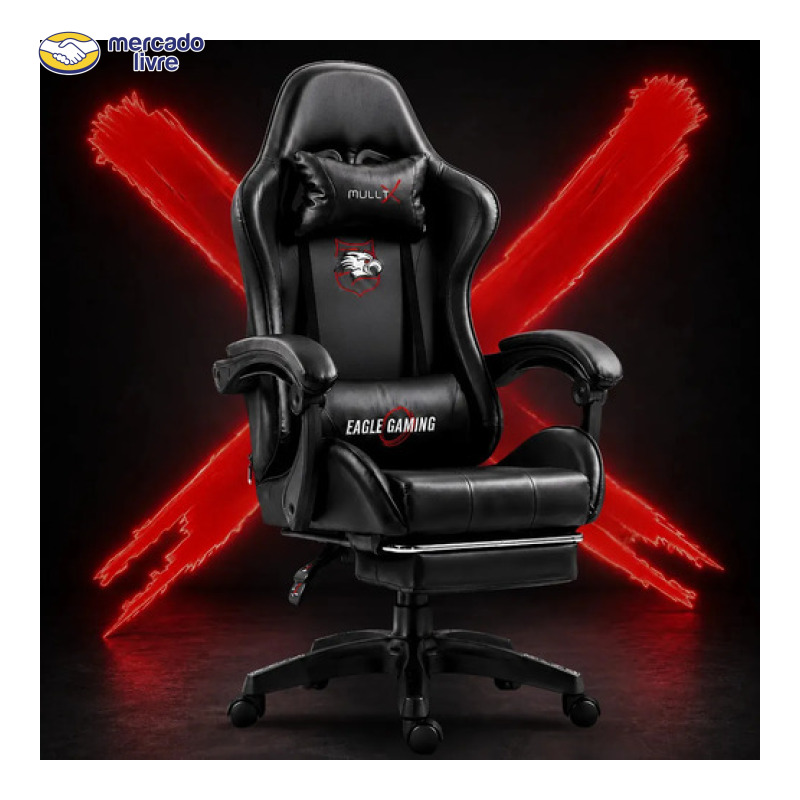 Cadeira Gamer Escritório Com Apoio Para Os Pés Grande Confortavel e Ergonômica Cor Preto Marca MULLTX GAMING