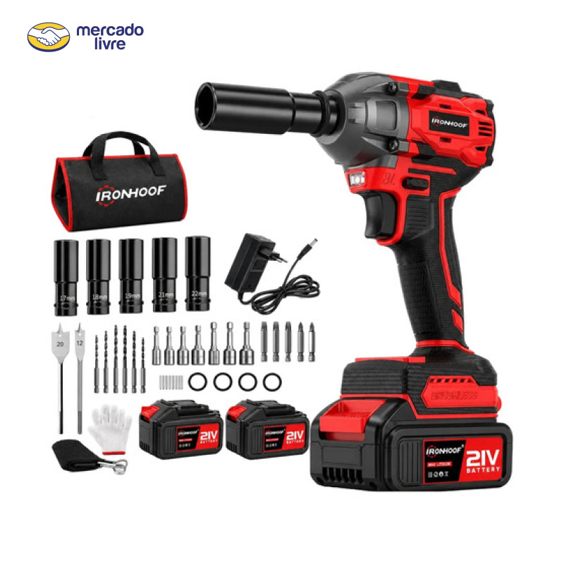Chave De Impacto 520nm Brushless 21v 2 Bateria Vermelho 110/127/220v 60hz