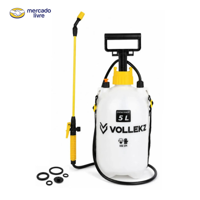 Pulverizador Lateral Manual 5 Litros Agrícola VKZ-5 Vollekz Branco com Compressão Prévia Bico Regulador Alça