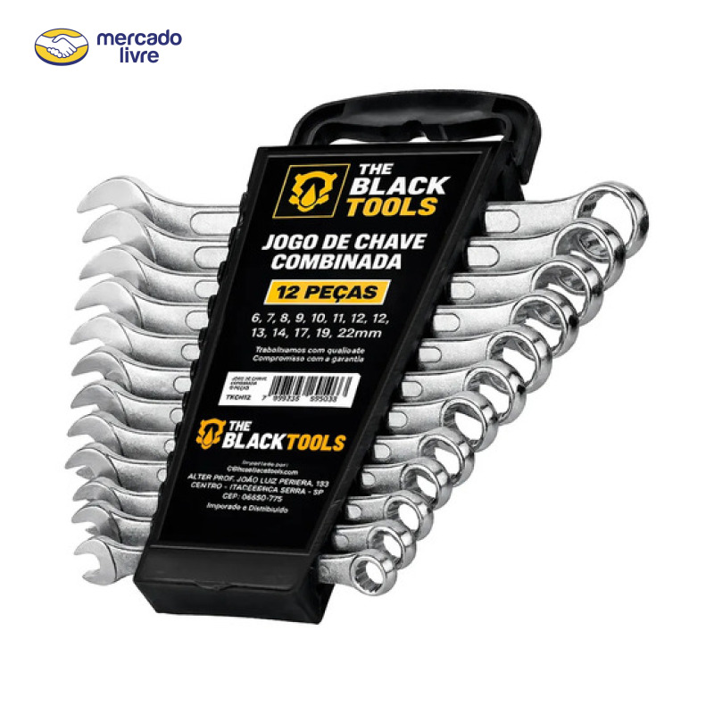 Jogo De Chave Boca E Estrela Combinada 12 Pçs Aço 6-22 Mm Cromada Profissional Tkch12 The Black Tools